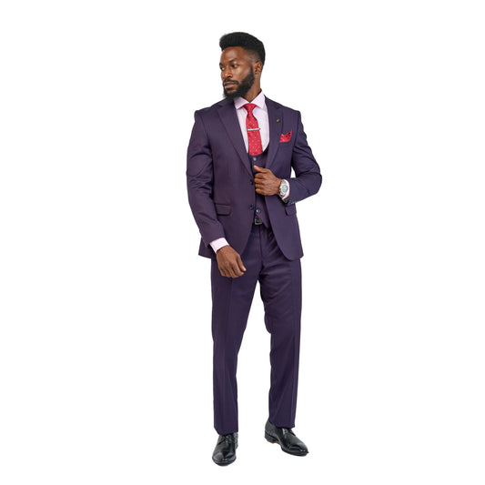 Calo Calvino 3-Piece Suit – Purple Pin Stripe