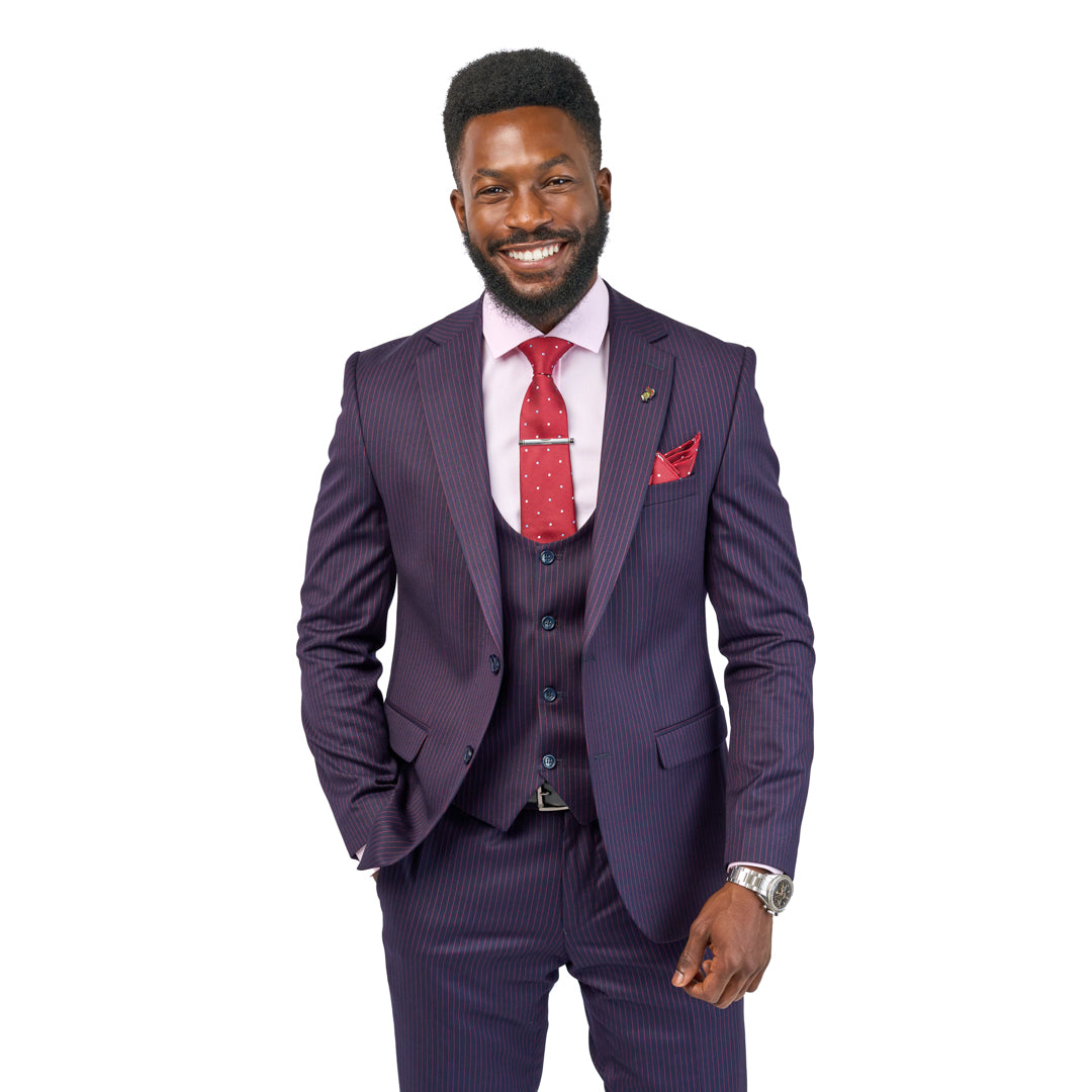 Carlo Calvino 3-Piece Suit – Purple Pin Stripe