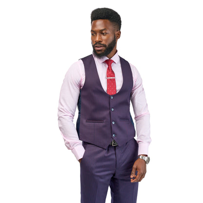 Carlo Calvino 3-Piece Suit – Purple Pin Stripe