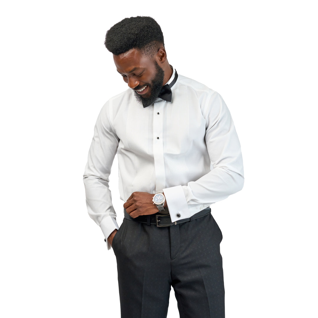 Italian Classic Pleated Tuxedo Shirt - White
