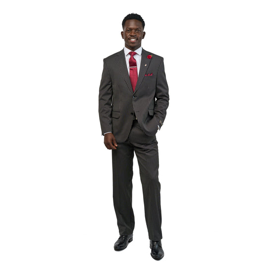 Carlo Calvino 3 Piece Suit Set -Charcoal Black Pin Stripe