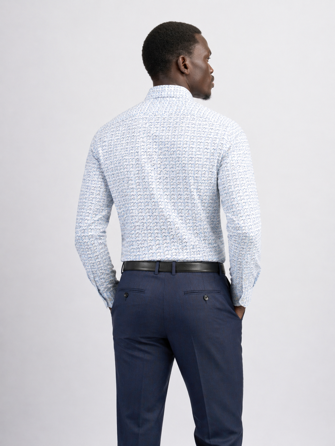 The Current  Printed Shirt — White & Navy Arc Print