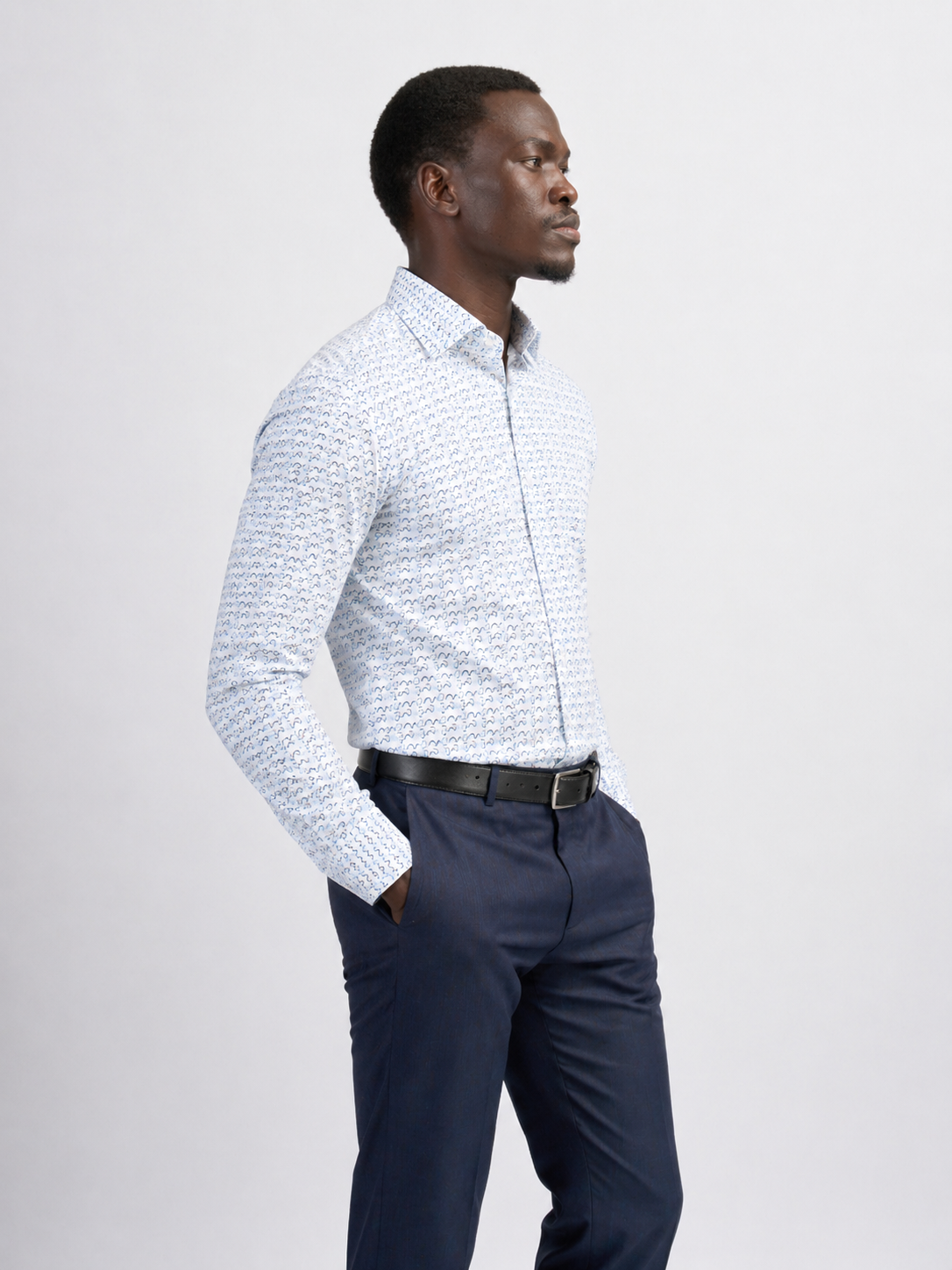 The Current  Printed Shirt — White & Navy Arc Print