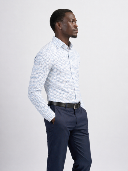 The Current  Printed Shirt — White & Navy Arc Print