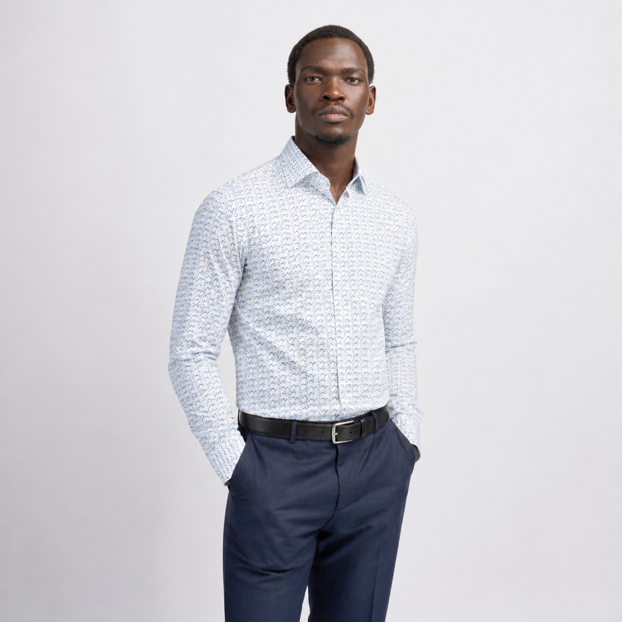The Current  Printed Shirt — White & Navy Arc Print