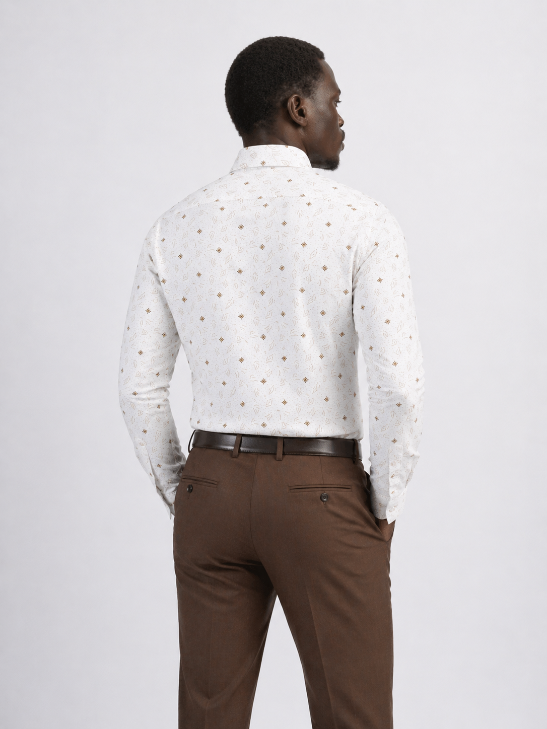 The Ivory Signature Floral Shirt — White & Gold Geometric