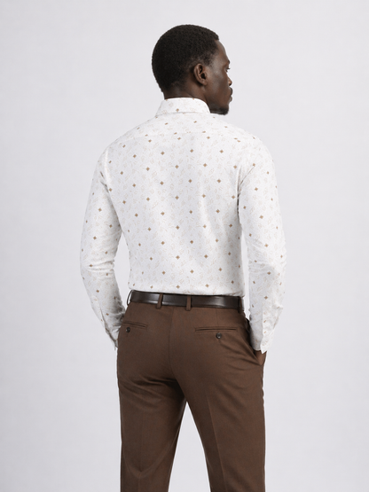 The Ivory Signature Floral Shirt — White & Gold Geometric