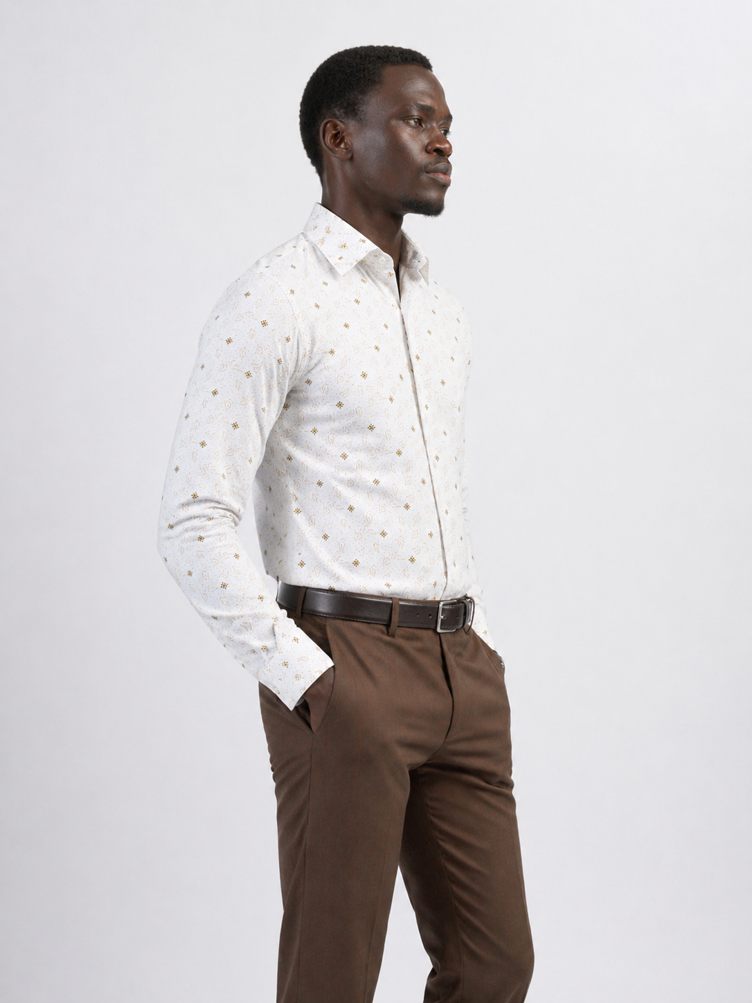 The Ivory Signature Floral Shirt — White & Gold Geometric
