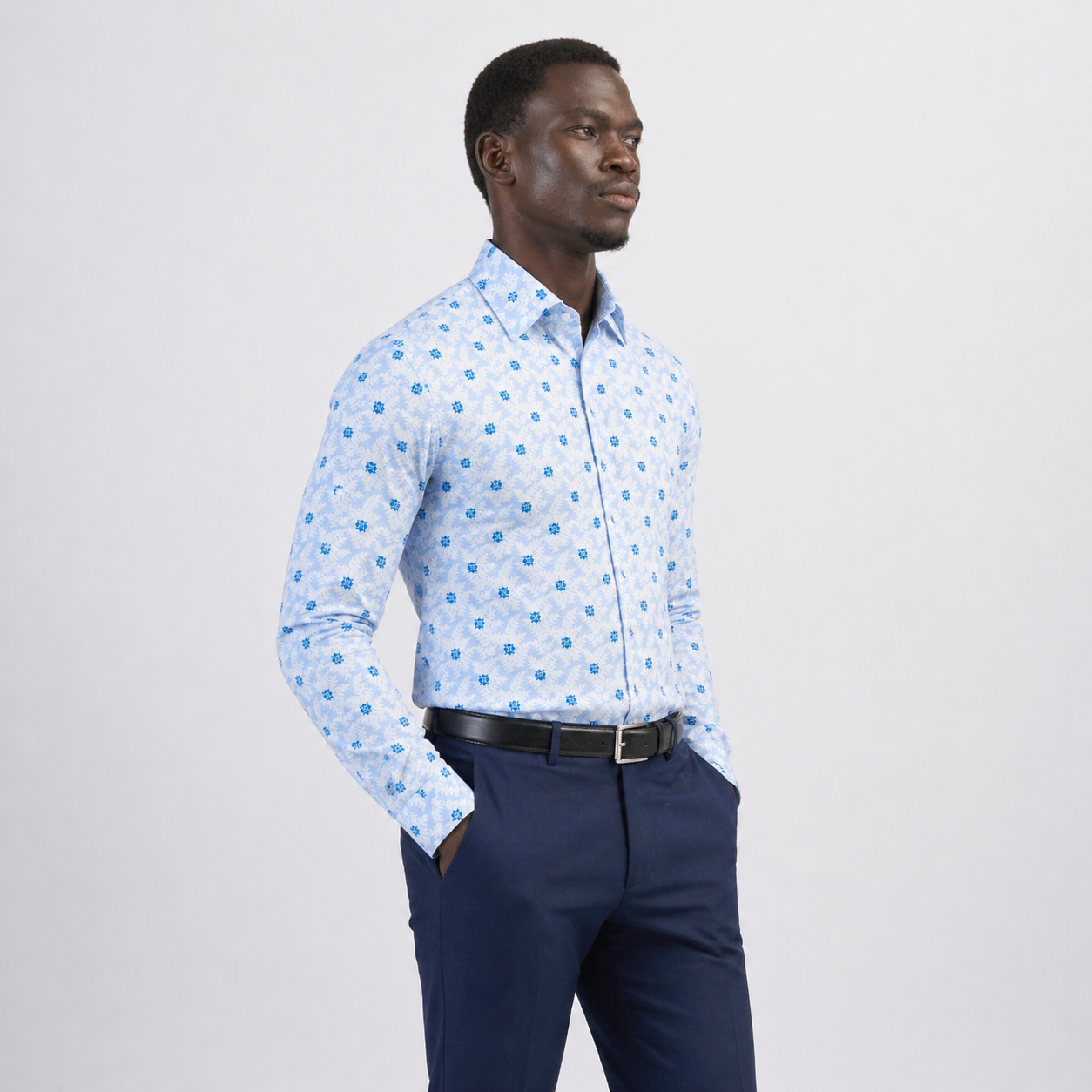 The Garden Printed Shirt — Blue Floral on Sky Blue