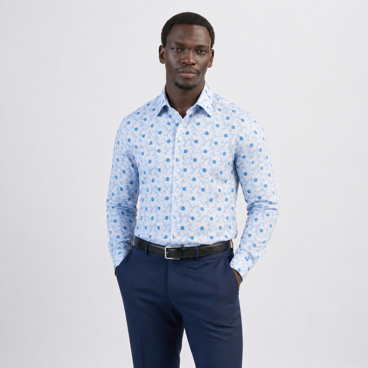 The Garden Printed Shirt — Blue Floral on Sky Blue