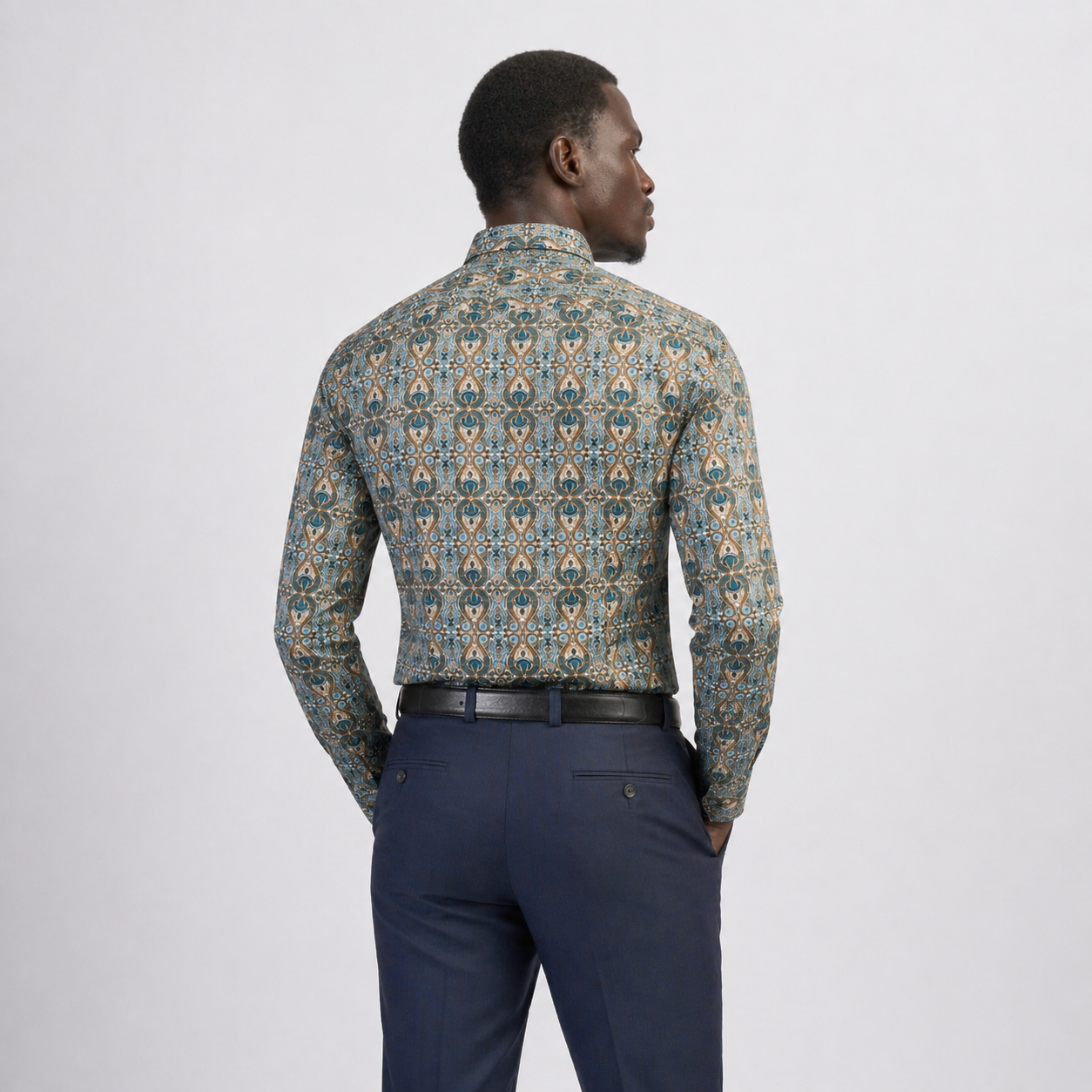 The Mosaic Printed Shirt — Teal & Gold Paisley