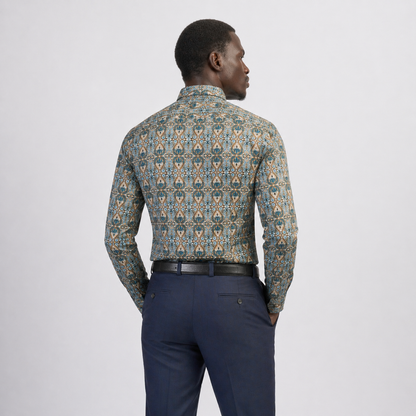The Mosaic Printed Shirt — Teal & Gold Paisley