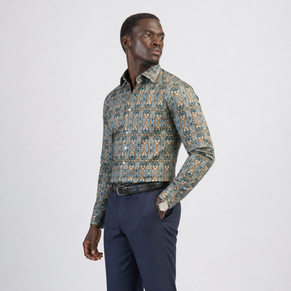 The Mosaic Printed Shirt — Teal & Gold Paisley