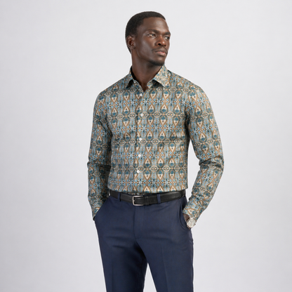 The Mosaic Printed Shirt — Teal & Gold Paisley