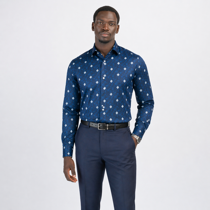 The Command Printed Shirt — Midnight Navy Diamond