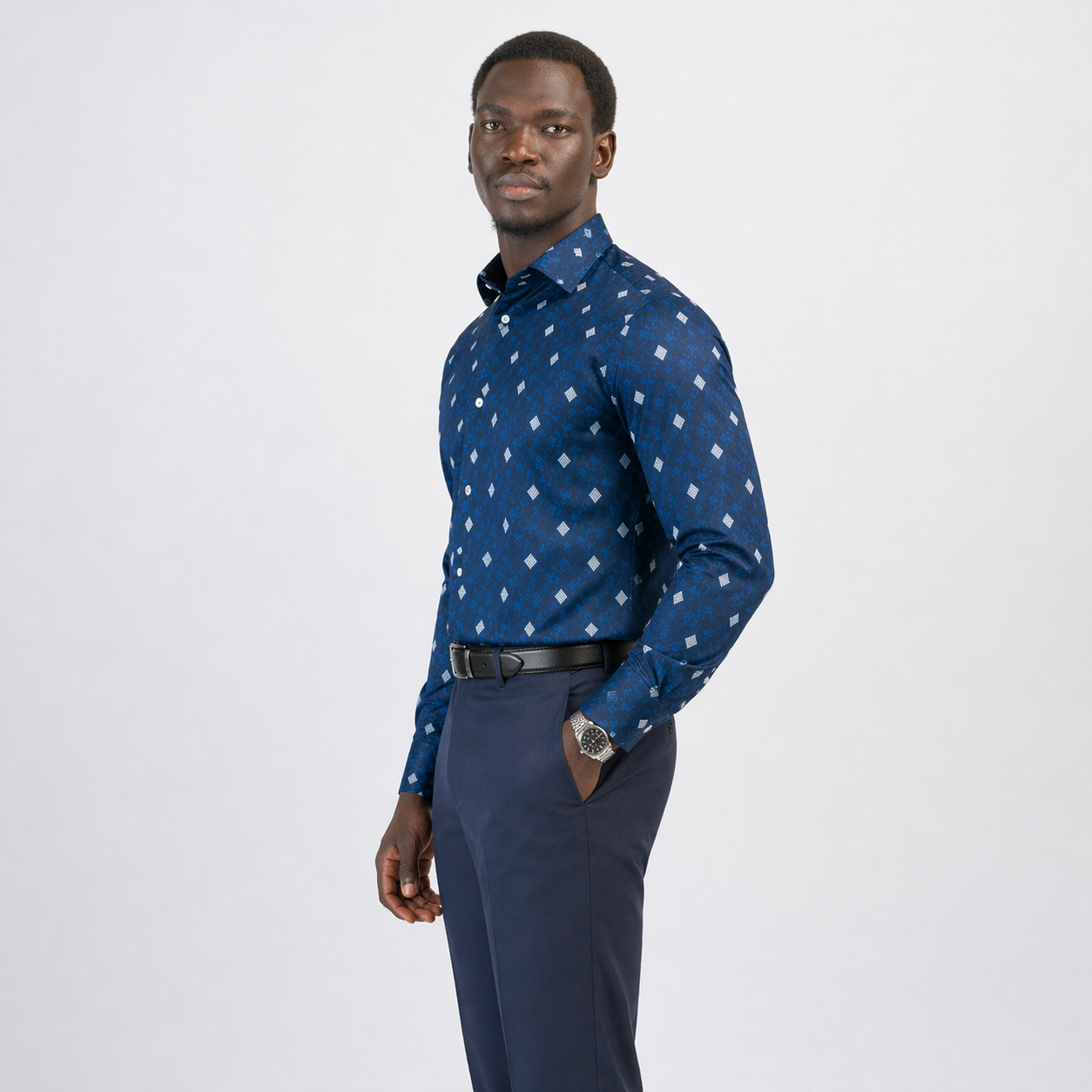 The Command Printed Shirt — Midnight Navy Diamond