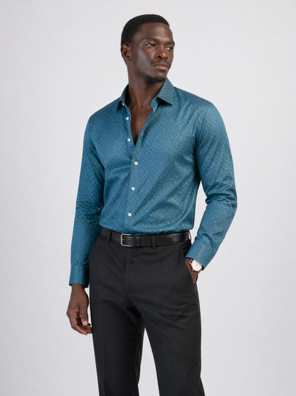 The Sovereign  Printed Shirt — Deep Teal Micro-Pattern