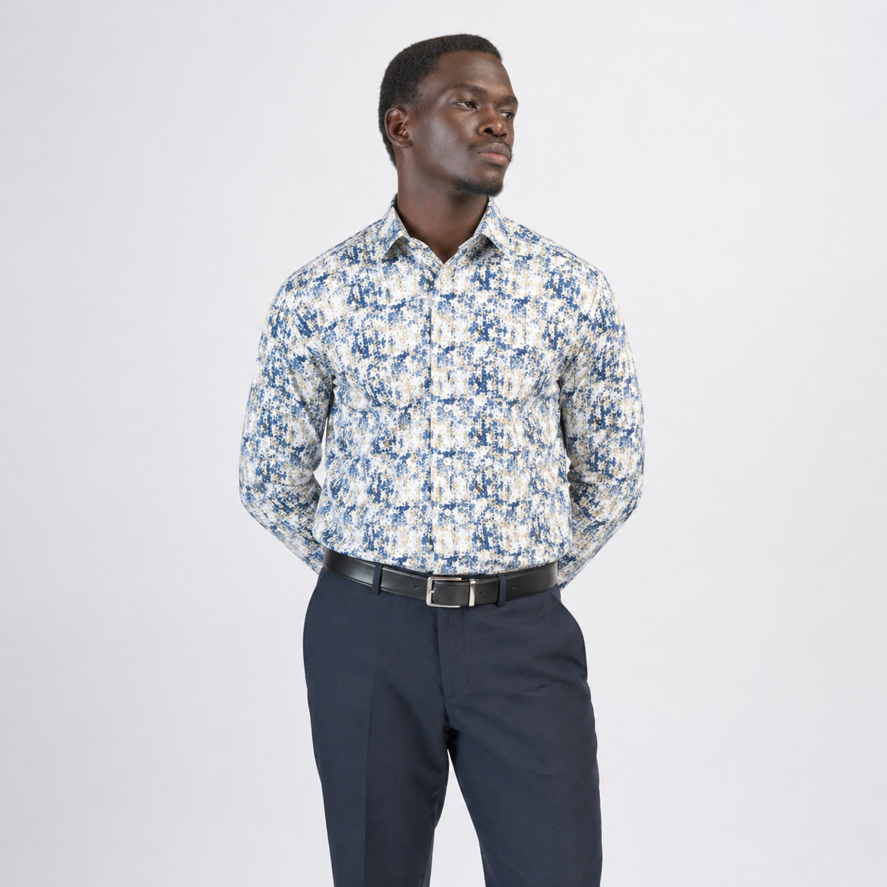 The Impression Printed Shirt — Blue & Cream Abstract