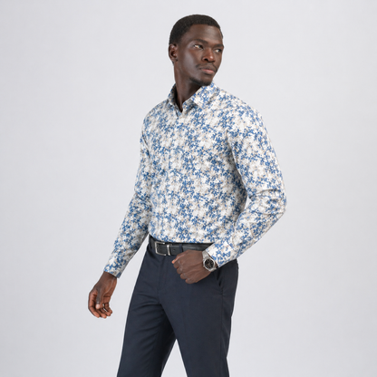 The Impression Printed Shirt — Blue & Cream Abstract