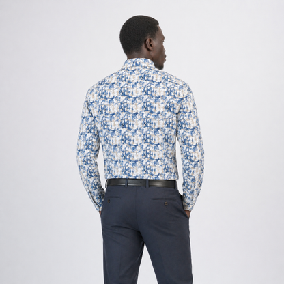 The Impression Printed Shirt — Blue & Cream Abstract