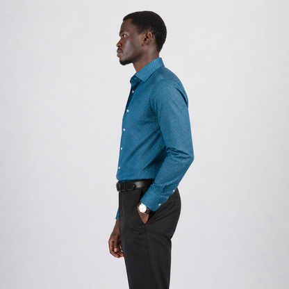 The Sovereign  Printed Shirt — Deep Teal Micro-Pattern