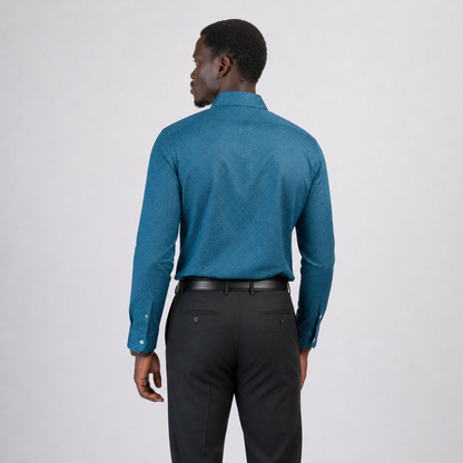 The Sovereign  Printed Shirt — Deep Teal Micro-Pattern