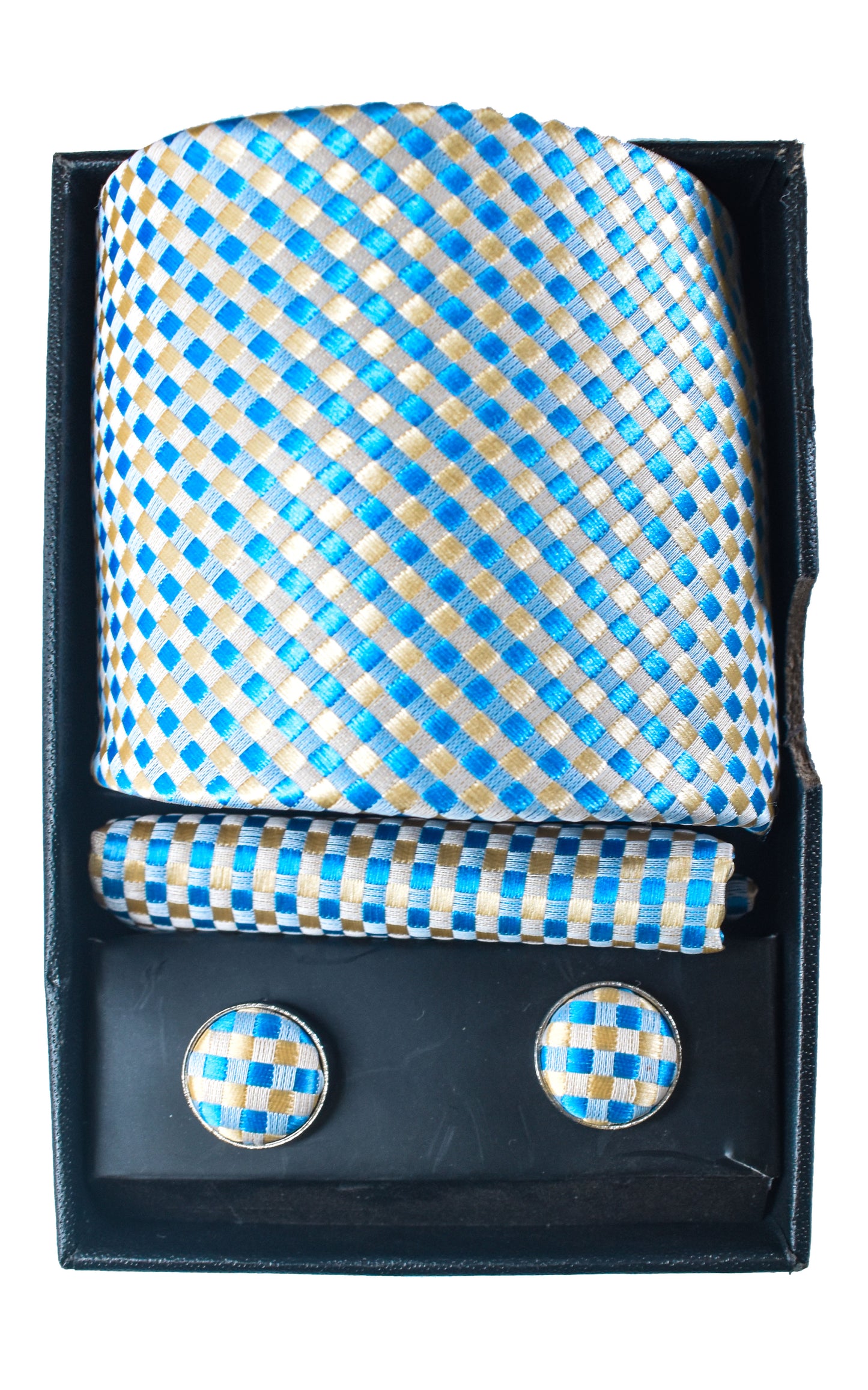 Azure Checkered Men’s Necktie - Blue